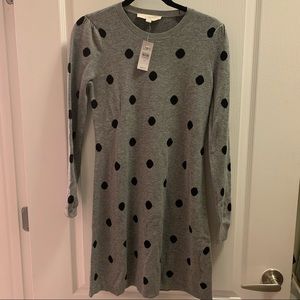 NWT Loft Gray and Black Polka Dotted Dress Long Top Size XS